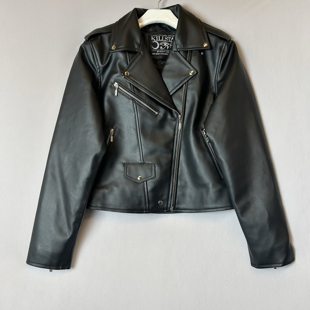 Killstar Jacket Womens Extra Large Black Vegan Leather Biker Full Zip Collar